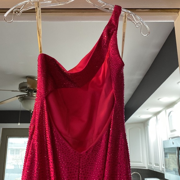 Hot Pink One Shoulder Open Back Sherri Hill Size 0 Prom Dress with Slit + bustle - Picture 4 of 16